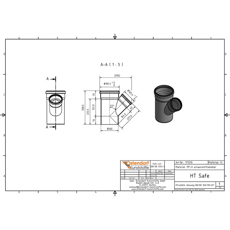 Gebr. Ostendorf - HTsafeEA Abzweig DN 160x110 45 Grad