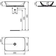 Ideal Standard - Schale CONNECT AIR, rechteckig, o.Hl., o.Ül., 600x400x135mm, Weiß