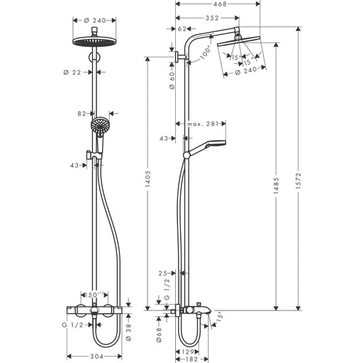 Hansgrohe - Showerpipe CROMETTA S 240 für Wanne chrom mit Thermostat