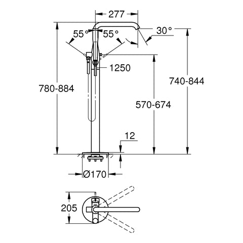 Grohe - EH-Wannenbatterie ESSENCE 23491 Bodenmontage FMS für 45984 supersteel