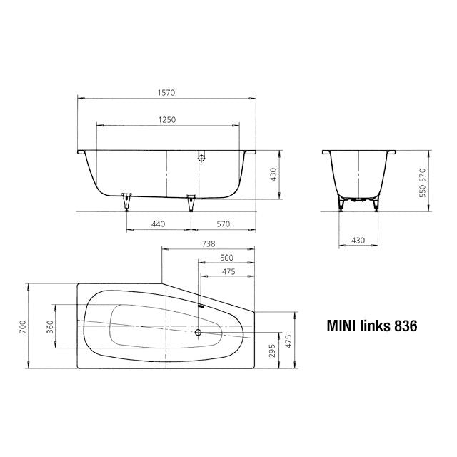Franz Kaldewei - Badewanne MINI links 836 1570x700mm weiß