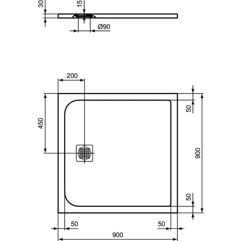 Ideal Standard - Rechteck-Brausewanne ULTRAFLAT S, 900x900x30mm, Quarzgrau