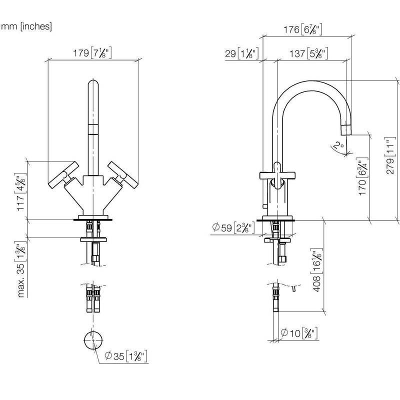 Dornbracht - Waschtisch 1-Locharmatur TARA 22512892 Kreuzgriff chrom