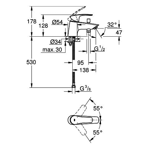 Grohe - EH-Wannenbatt. Eurosmart 33412_3 Einlochmontage Eco-Ov.-Stop matt black
