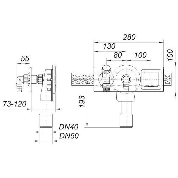 Dallmer - Waschgeräte-Siphon 406 E Wandeinbau, DN40/DN50