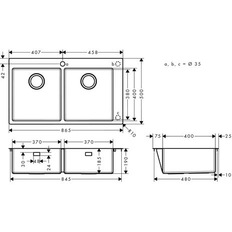 Hansgrohe - Einbauspüle 370x370 S711-F765