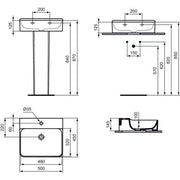 Ideal Standard - Waschtisch CONCA, 1 Hl., o.Ül., 500x450x145mm, Weiß mit IdealPlus