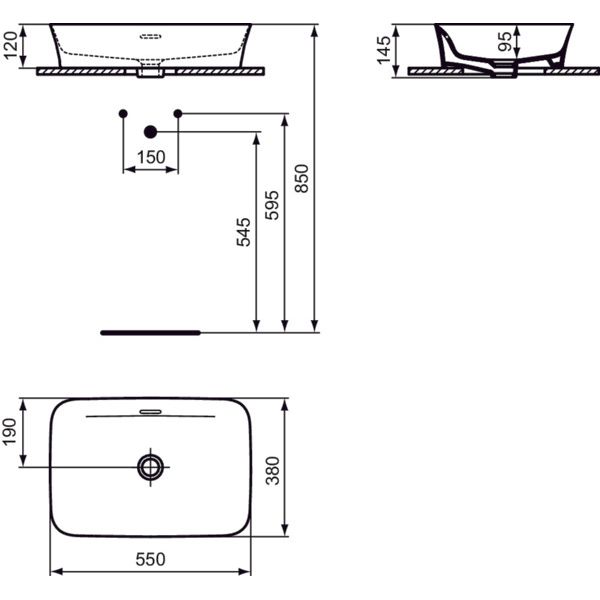 Ideal Standard - Schale IPALYSS, o.Hl., m.Ül., 550x380x120mm, Salbeigrün