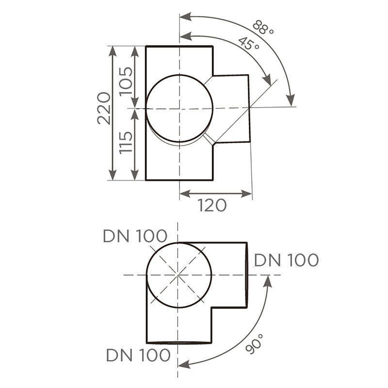 Fornatis - Eckabzweig DN100x100x100 88 Grad