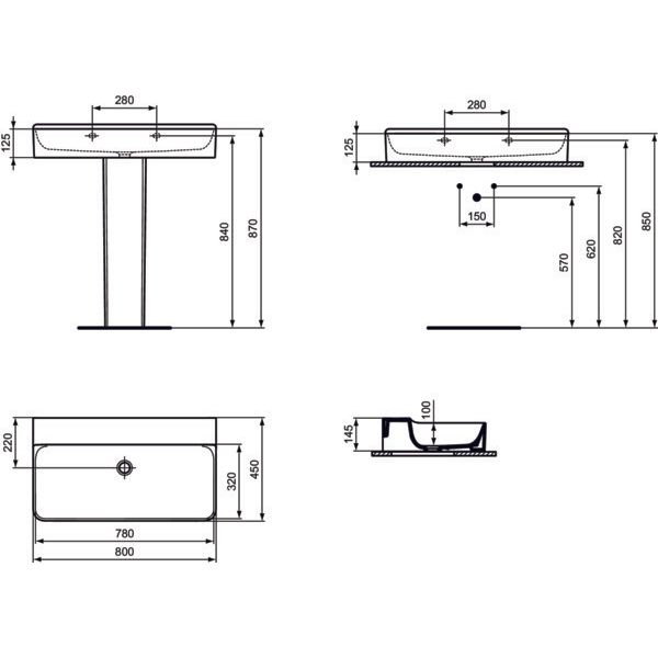 Ideal Standard - Waschtisch CONCA, o.Hl., o.Ül., 800x450x145mm, Weiß mit IdealPlus