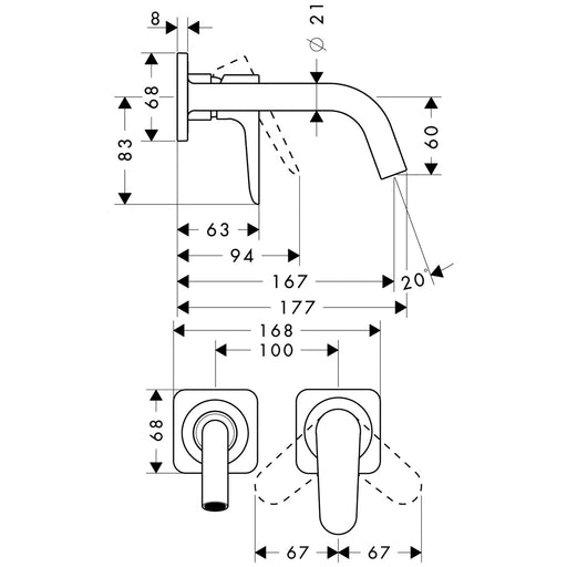 Hansgrohe - Waschtisch EHM UP AXOR CITTERIO M 34113 chrom Fertigset kurzer Auslauf