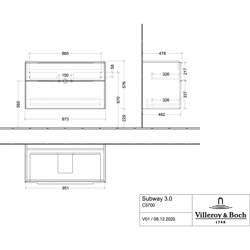 VILLEROY & BOCH - WTU 973x579x462 mm 2 Auszüge Brilliant White