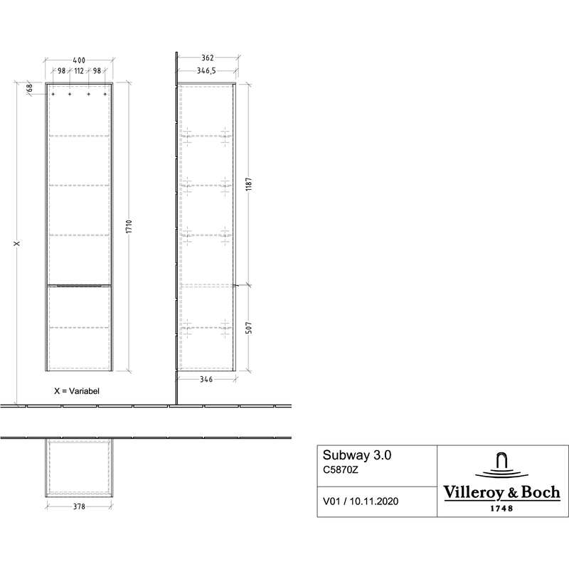 VILLEROY & BOCH - Hochschrank 400x1710x362mm 2 Türen A:re Soft Green