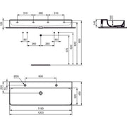 Ideal Standard - Waschtisch CONCA, 2 Hl., o.Ül., 1200x450x145mm, Weiß