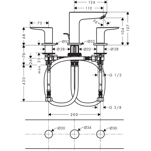 Hansgrohe - 3-Loch Waschtischarmatur TALIS E BBC