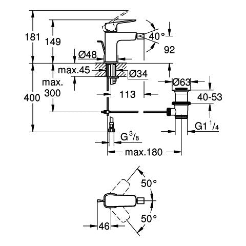 Grohe - EH-Bidetbatterie Cubeo 101810 Zugstangen-Ablaufgarnitur chrom