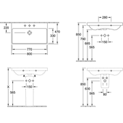VILLEROY & BOCH - SWT AVENTO 4156 800x470mm 3-Loch Arm mittl HL durchgest Überl Eckig WeißAlpin
