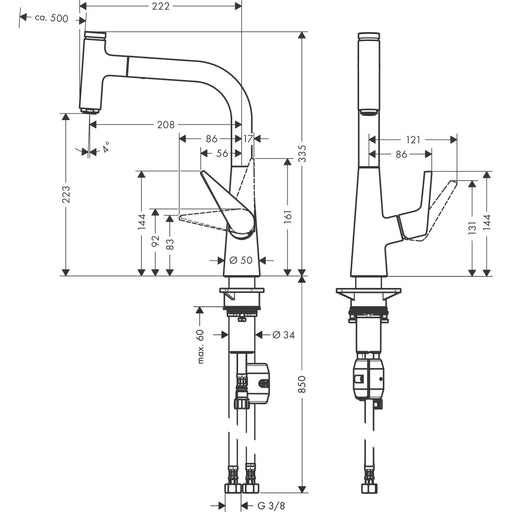 Hansgrohe - Spültischmischer TALIS Select S 220 edelstahl-optik mit Ausziehauslauf