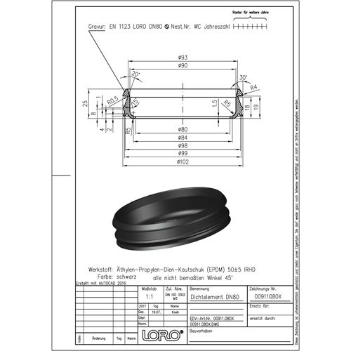 Lorowerk - LORO-X-Dichtelement 00911. DN 80 für LORO-X-Rohr