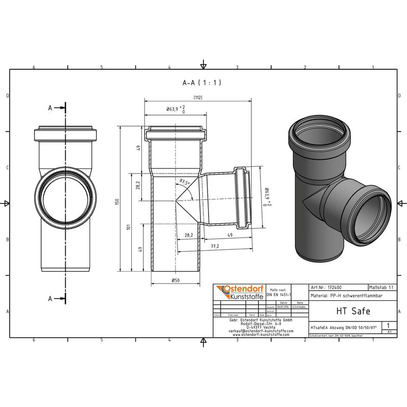 Gebr. Ostendorf - HTsafeEA Abzweig DN 50x50 87 Grad