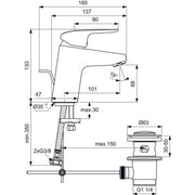 Ideal Standard - Waschtischarmatur CERAFLEX, 5 l/min. mit Ablgarn., Ausld. 101mm, Chrom