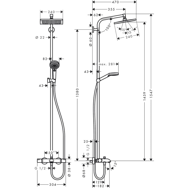 Hansgrohe - Showerpipe CROMETTA E 240 für Wanne chrom mit Thermostat