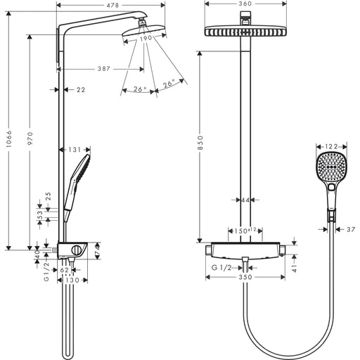 Hansgrohe - Showerpipe RAINDANCE Select weiß/chr KB RAINDANCE E Air 1jet 360mm EcoSmart