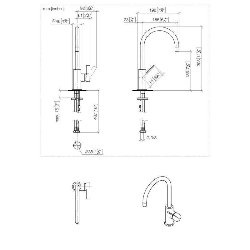 Dornbracht - BAR TAP Einhebelmischer TARA Ultra 33805875 Dark Platinum gebürstet