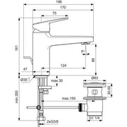 Ideal Standard - Waschtischarmatur CERAPLAN H90 m.Ablgarn. Ausld.124mm Chrom