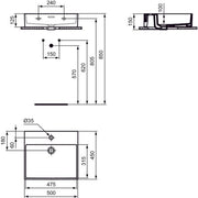 Ideal Standard - Waschtisch EXTRA, 1 Hl., m.Ül., 500x450x150mm, geschliffen, Weiß