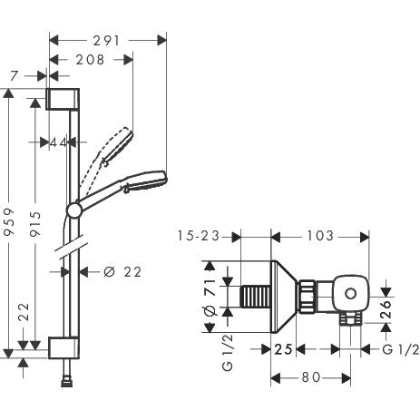 Hansgrohe - Brausenkombi Crometta 100 Vario/ Ecostat Univ./U'Crometta 900mm ws/chr