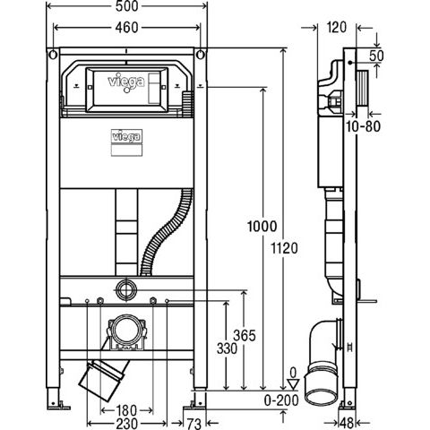 Viega - WC Element PREVISTA Dry 8522 mit Dusch WC Anschluss 1120mm