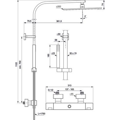 Ideal Standard - Duschsystem Ceratherm C100 Square Kopfbrause 300x300mm mit Stick-HB Chrom