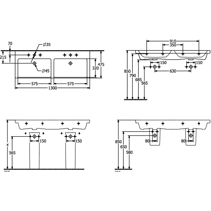 VILLEROY & BOCH - SchrankDWT Subway 3.0 1300x470mm re-eckig 2HL. m. ÜL. Weiß Alpin