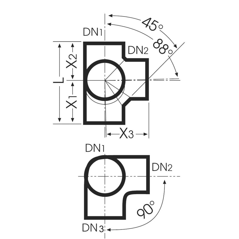Düker - Fornatis Eckabzweig DN 100x80x80 88 Grad