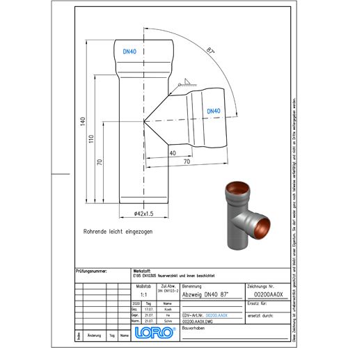 Lorowerk - Abzweig 00200. DN 40/ 40 87 Grad
