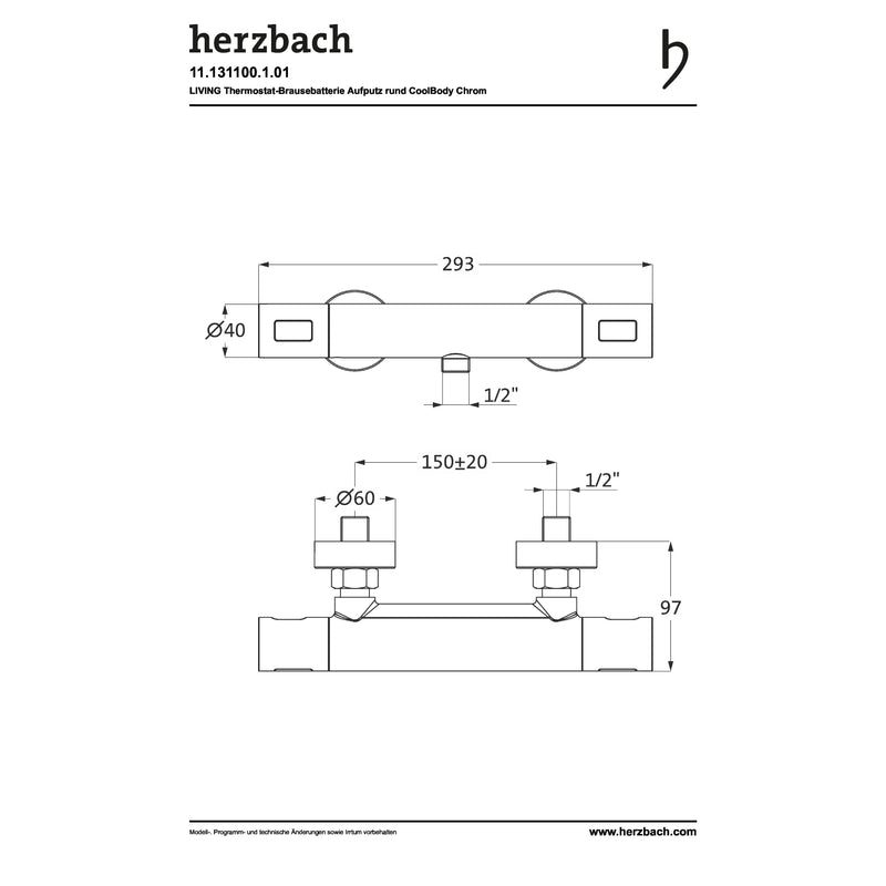 Herzbach - Living Brausethermostat AP Cool- Body runder Körper Chrom