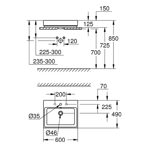 Grohe - Aufsatz-WT Cube Keramik 39477 60cm PureGuard alpinweiß