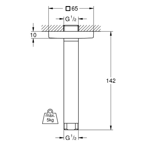 Grohe - Deckenauslass RAINSHOWER 27485 eckige Rosette Länge 142mm chrom