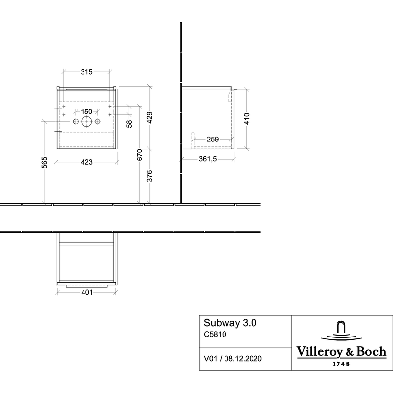 VILLEROY & BOCH - WTU 423x432x361 mm 1 Tür Brilliant White