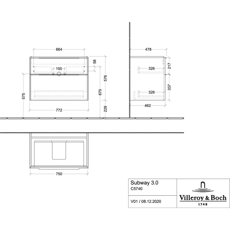 VILLEROY & BOCH - WTU 772x576x462 mm 2 Auszüge Graphite