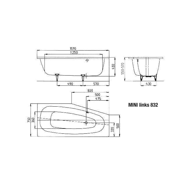 Franz Kaldewei - Badewanne MINI links 832 1570x750mm weiß