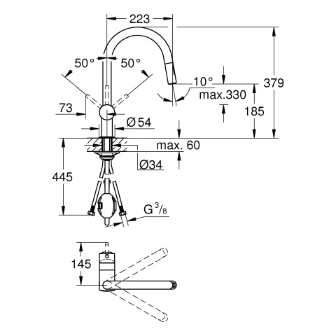 Grohe - EH-Spültischbatterie MINTA 32321 C-Auslauf Spülbrause hard graphite geb