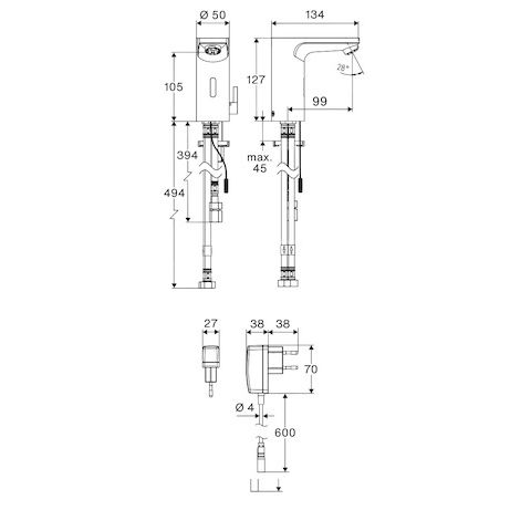 SCHELL - WT-Arm. CELIS E2 ND-M, Elektron. Mischwasser, Steckernetzteil, chrom