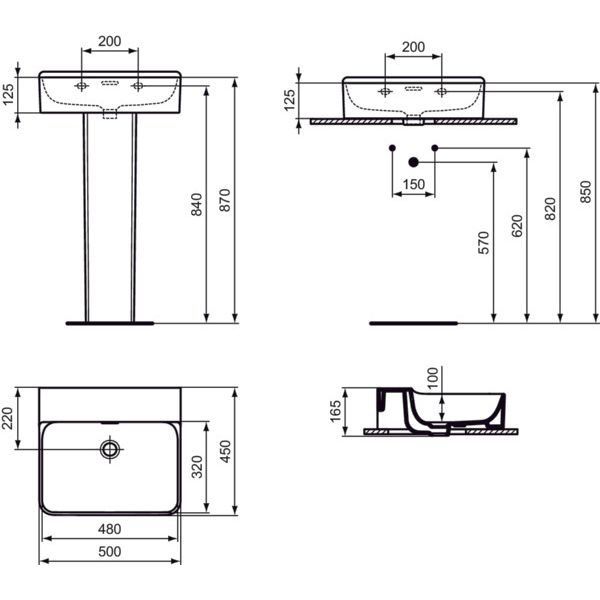 Ideal Standard - Waschtisch CONCA, o.Hl., m.Ül., 500x450x165mm, Weiß
