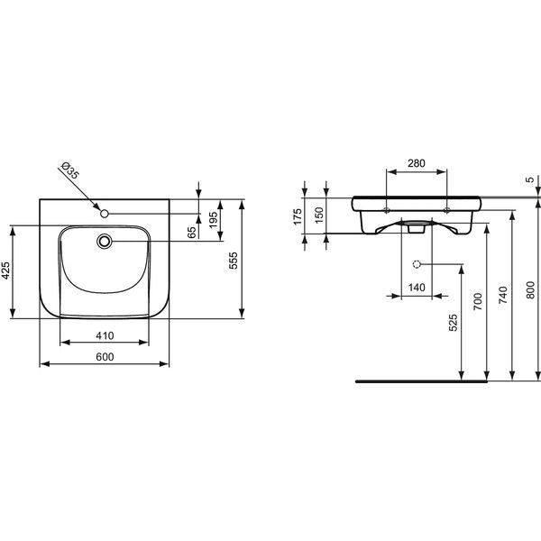 Ideal Standard - Waschtisch CONTOUR 21 600mm E5123 unterfahrbar, o.ÜL weiß