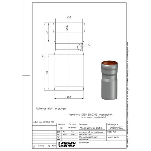 Lorowerk - Anschlussstück 00610. DN 50x 50mm von LORO-X auf SML