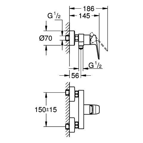 Grohe - EH-Brausebatterie Cubeo 101824 Wandmontage matt black
