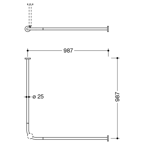 HEWI Heinrich Wilke - Vorhangstange, d:25 A1/A2=987, 20 Ringe, Chrom
