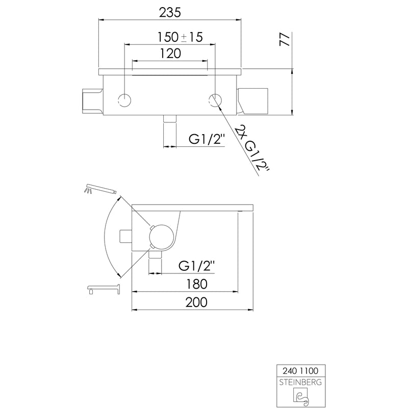 Steinberg Armaturen - Aufputz-Einhebelmischer für Wanne 240 1100, chrom